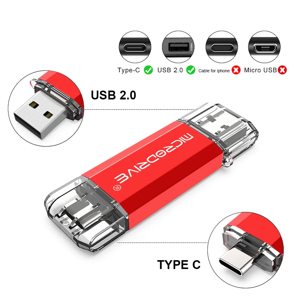 OTG  type c USB Flash drive cle Real capacity 8GB 16GB 32GB 64GB 128GB USB MICRO pendrive for smart phone