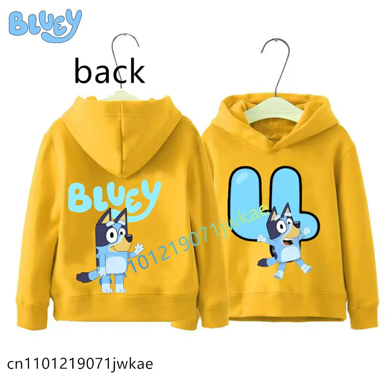 Bluey Birthday Number Print Hoodie Kids 1-9Y Front Back Design Long Sleeve Sweatshirt Boys Girls Casual Tops Birthday Party Wear
