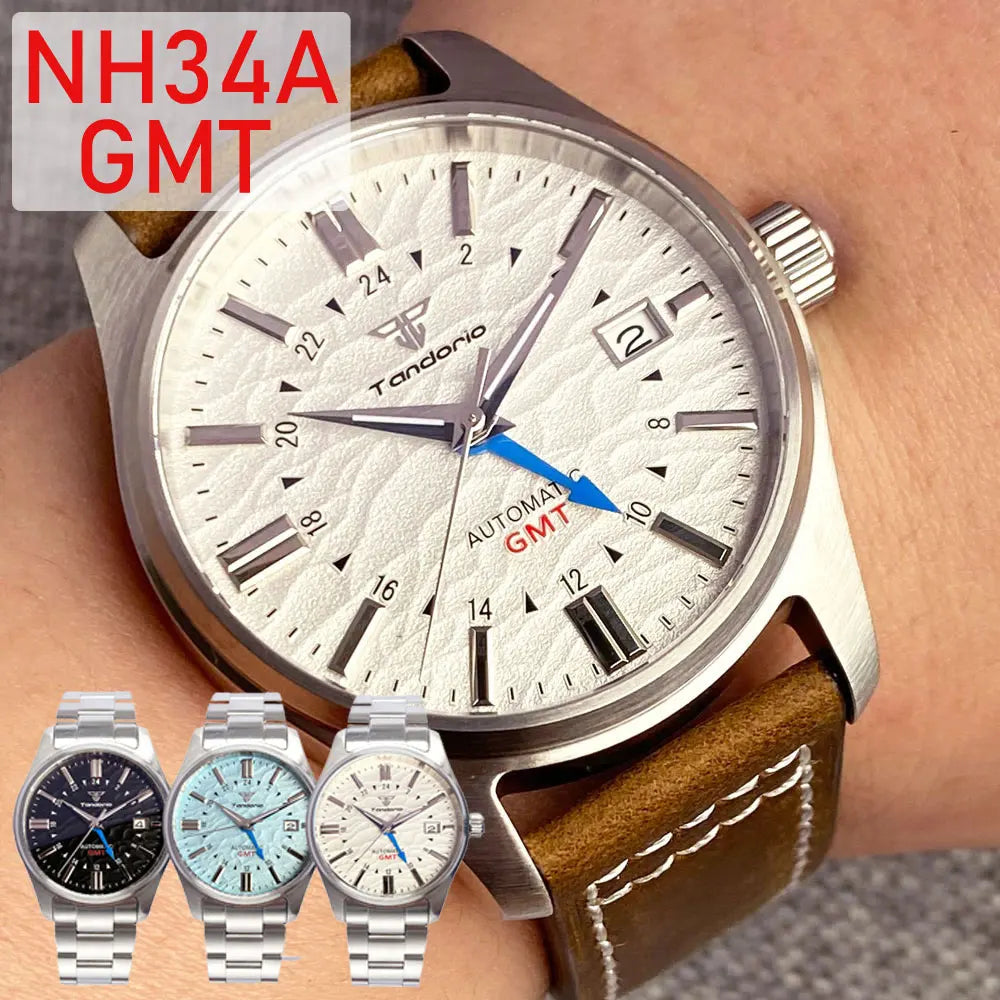 Tandorio  NH34A Automatic Mechanical Watch for Men Diving GMT Movement 200m Waterproof 39mm Sapphire Crystal 316L Bracelet