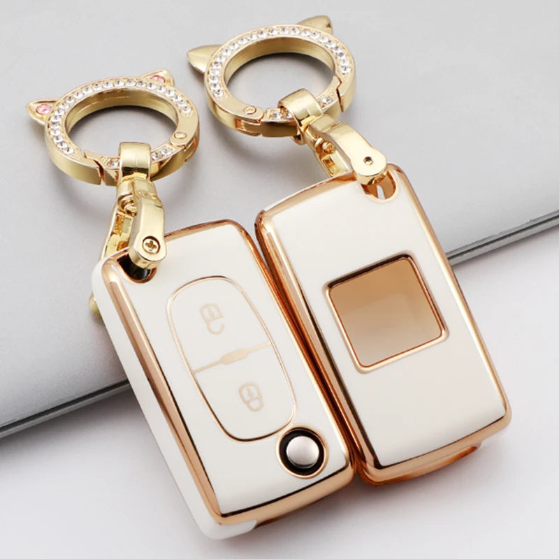 2 Button Folding Car Key Case for PEUGEOT 207 407 307 308 607 for Citroen C2 C4 C5 TPU Cover Fob Rubber Skin Protect Keychain