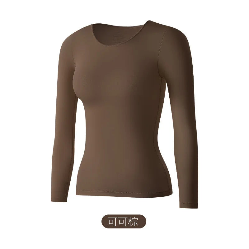 Women's Ultra-Thin Seamless Thermal Underwear High-Elasticity Warm Vest Slim Fit Top Casual Long Sleeves Lightweight Sleepwear