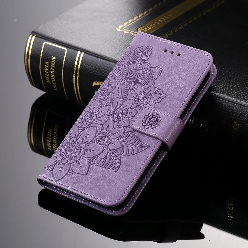 Premium Sun Flower Embossed Flip Leather Wallet Case For Honor Magic7 Lite Magic 7 6 5 4 Pro Magic6 Lite 5G Magnetic Flip Cover