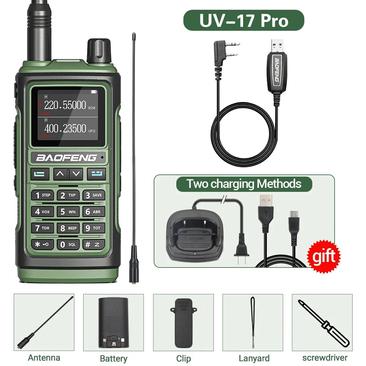 Baofeng UV 17 Pro Wireless Copy Frequency Walkie Talkie 16 KM Long Range Flashlight Type-C Charger Ham Radio UV 17 Pro L K5 5R