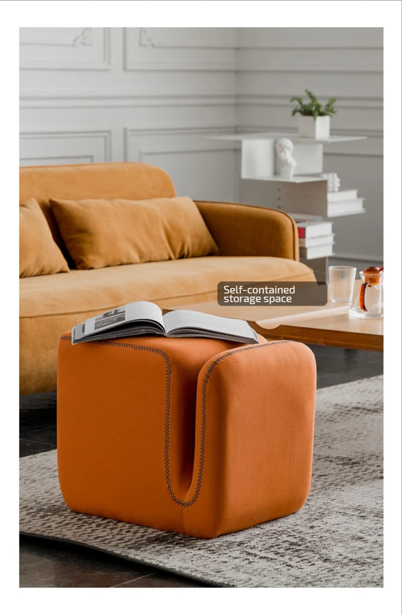 Household Living Room Hallway Pouf Nordic Sofa Stool Makeup Sitting Pier Fabric Shoe Changing Stool Book Storage Ottoman