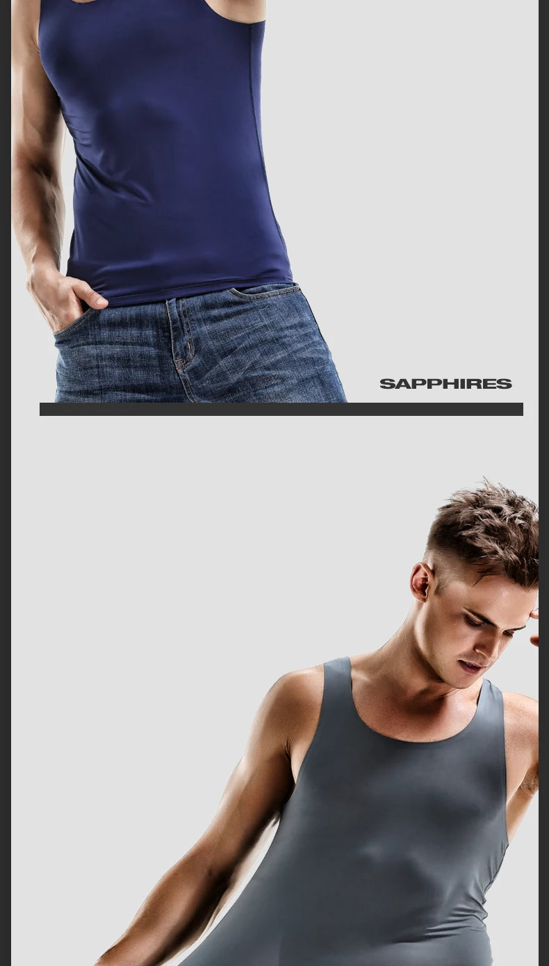 Waistcoat men ice silk seamless wear undershirt men sleeveless underwear pure white sports hurdles summer thin base shirt