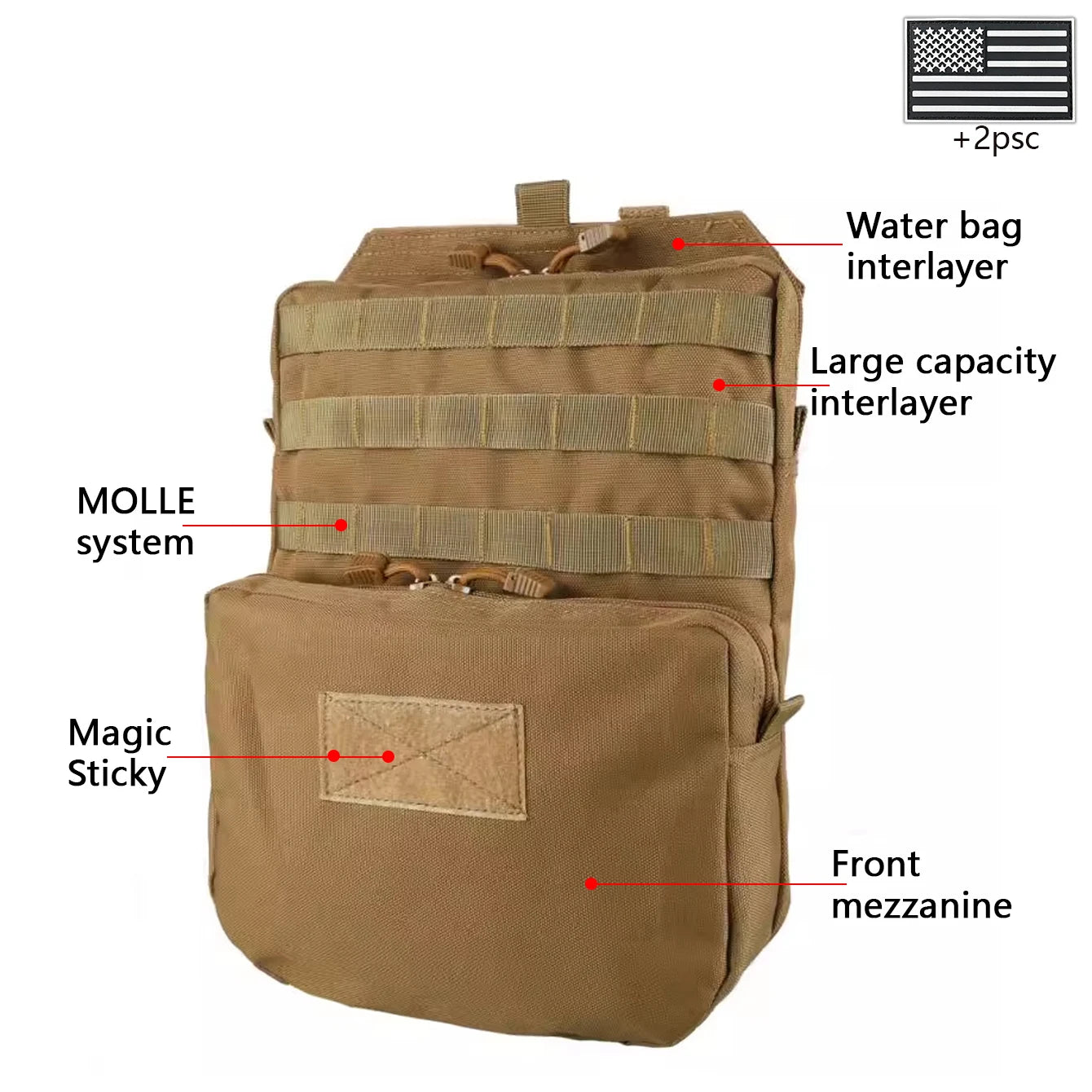 Outdoor sports drinking equipment: 2L large-capacity water bag + molle backpack, suitable for hiking, camping, and cycling