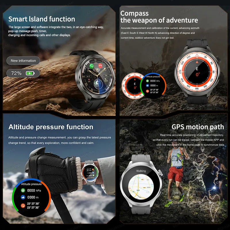 2025 New GPS Sports Smart Watch Men 1.85-inch AMOLED Screen Men IP68 Waterproof Clock Compass Call NFC fitness Tracking Watches