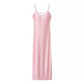 HH Summer Women Pink Stain V-Neck Sling Dress Elegant Sleeveless Loose Beach Long Dress Chic Lady Party Daily Dresses