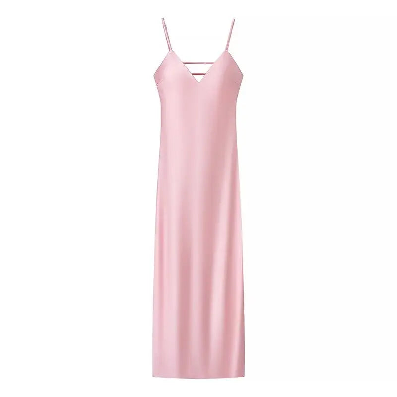 HH Summer Women Pink Stain V-Neck Sling Dress Elegant Sleeveless Loose Beach Long Dress Chic Lady Party Daily Dresses