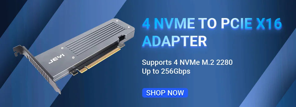 JEYI PCIe to NVMe Adapter With Aluminum SSD Heatsink Cooler, 64Gbps M.2 ssd PCIe 4.0 X4 X8 X16 Expansion Card for Desktop