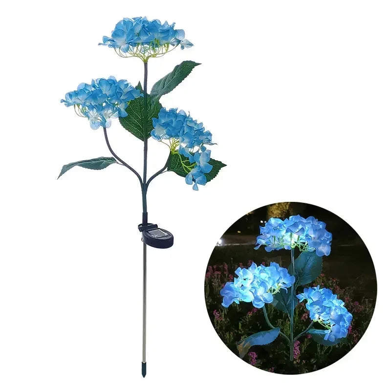 Garden Summer Home Weddig Holiday Decor 3 Heads Artificial Hydrangea Flower Landscape Ground Lights Outdoor Solar LED Lawn Lamp