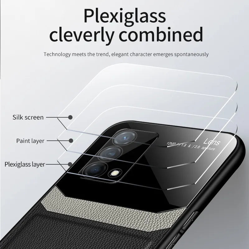 Realme GT Master RMX3363 RMX3360 Case Leather Glass Texture TPU Bumper with Plexiglass Back Cover for Realme GT Master Edition
