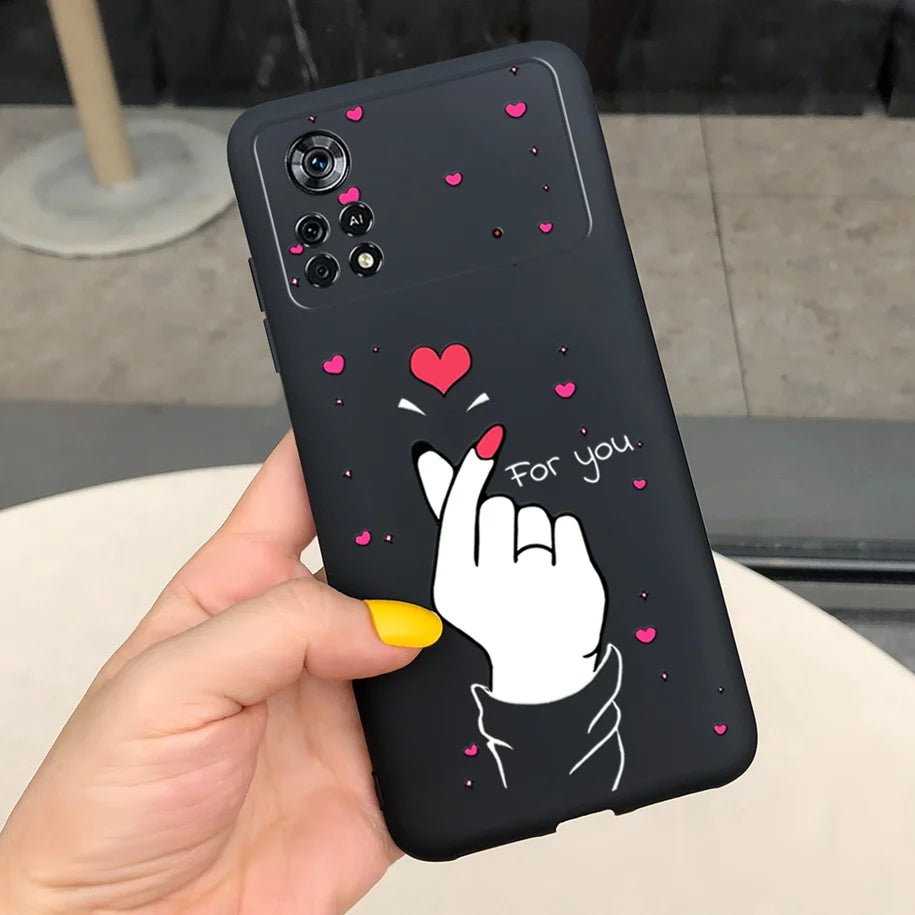 Cute Love Heart Phone Case For Xiaomi Poco X4 Pro 5G Cover Soft Silicone Matte Funda For Xiaomi Poco X4 M4 Pro 4G 5G Bumper 2022