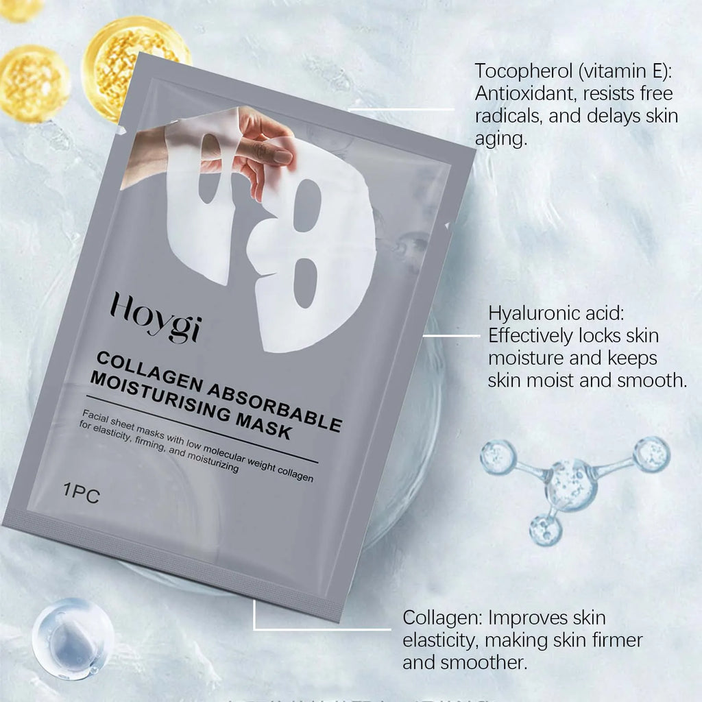 Collagen Face Mask Hydrating Shrinking Pores Fade Fine Lines Moisturizing Refreshing Hyaluronic Acid Sheet Mask Korean Skin Care