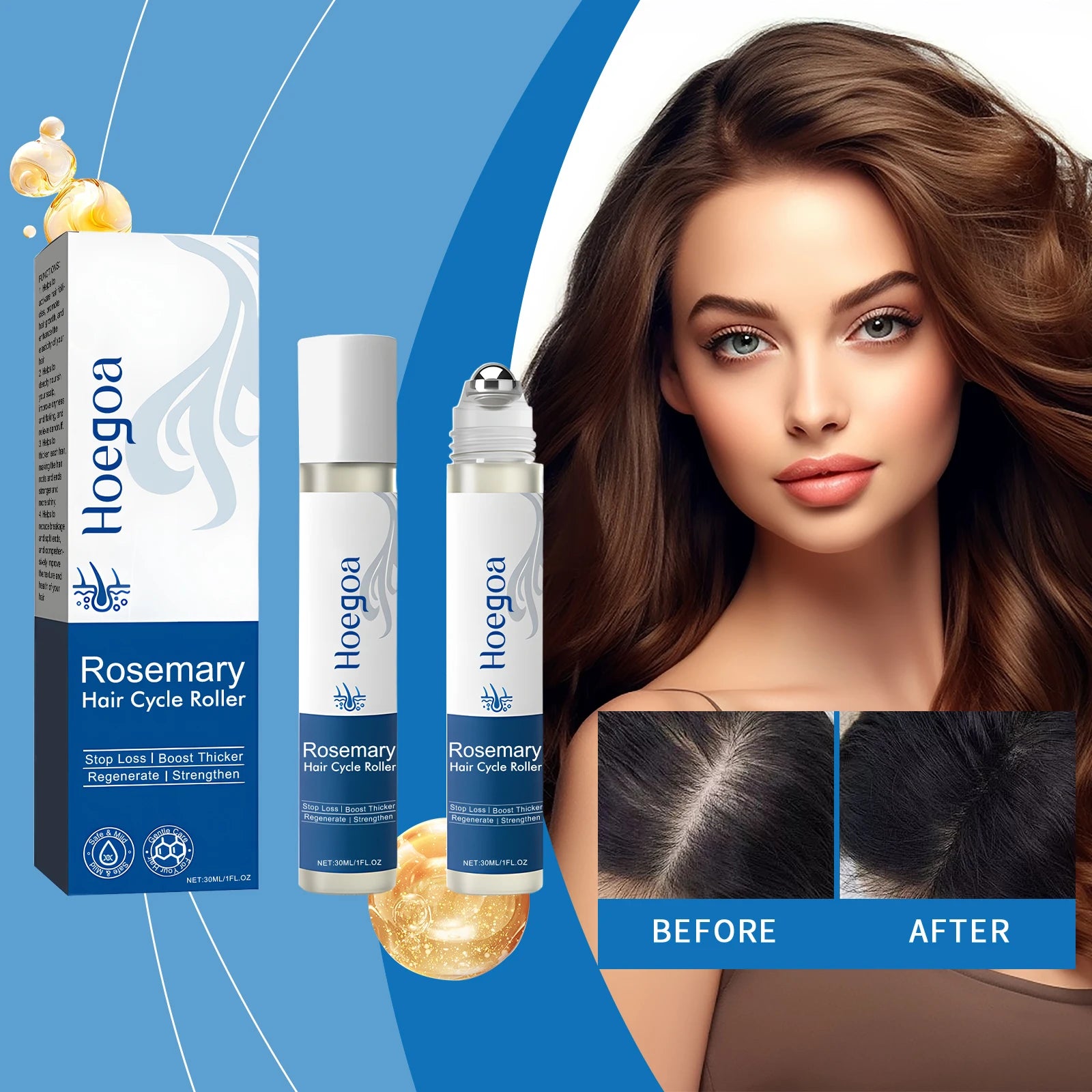 Rosemary Hair Serum Relax Scalp Stimulate Follicles Promote Hair Growth Roller Frizzy Split Ends Damaged Hair Repair Essence Oil