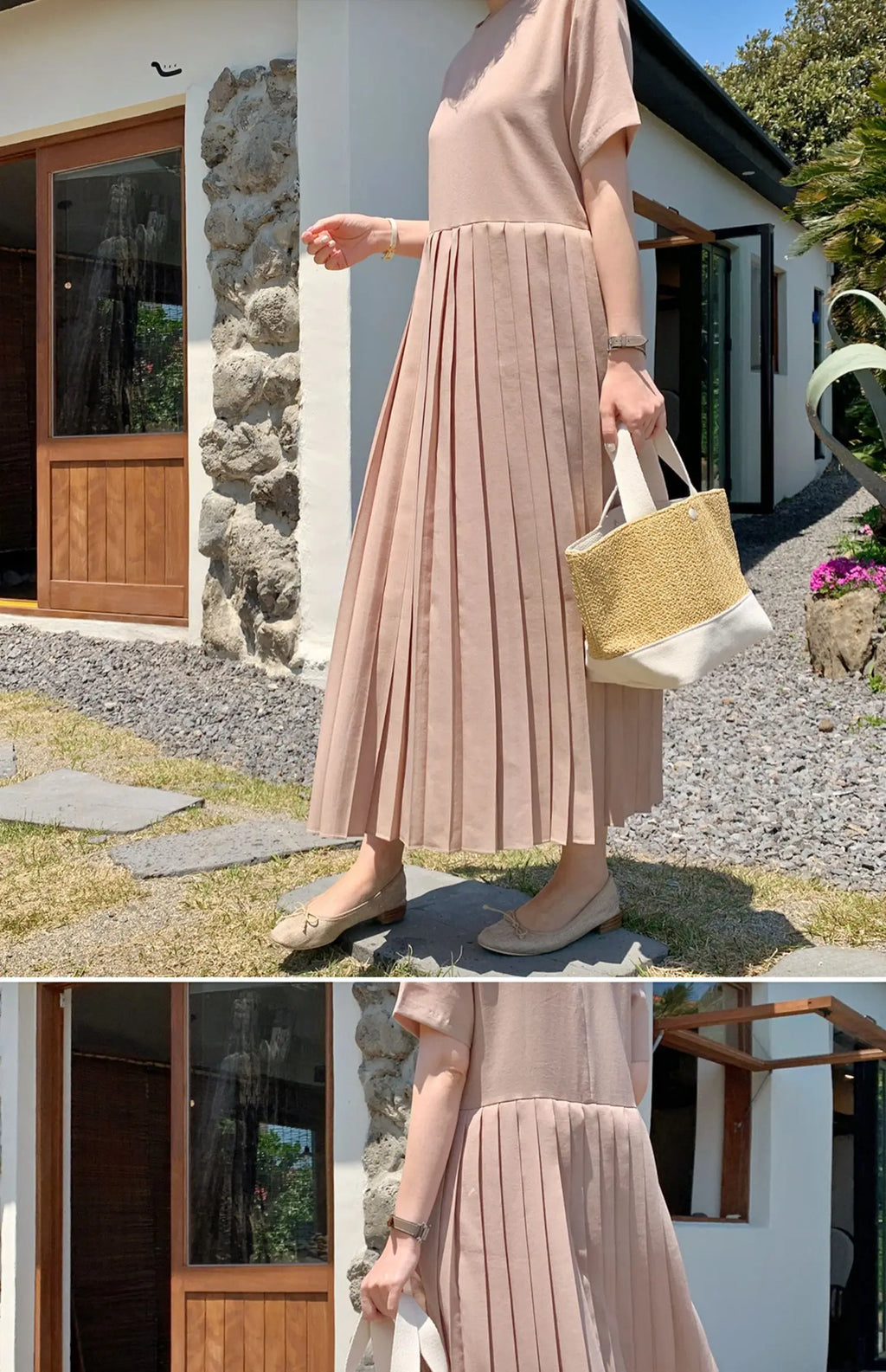 Summer 2024 Korean Sle Loose Slimming ort Sve Chiffon Pleated Long Dr Women's Casual Knee-Over Maxi Dr
