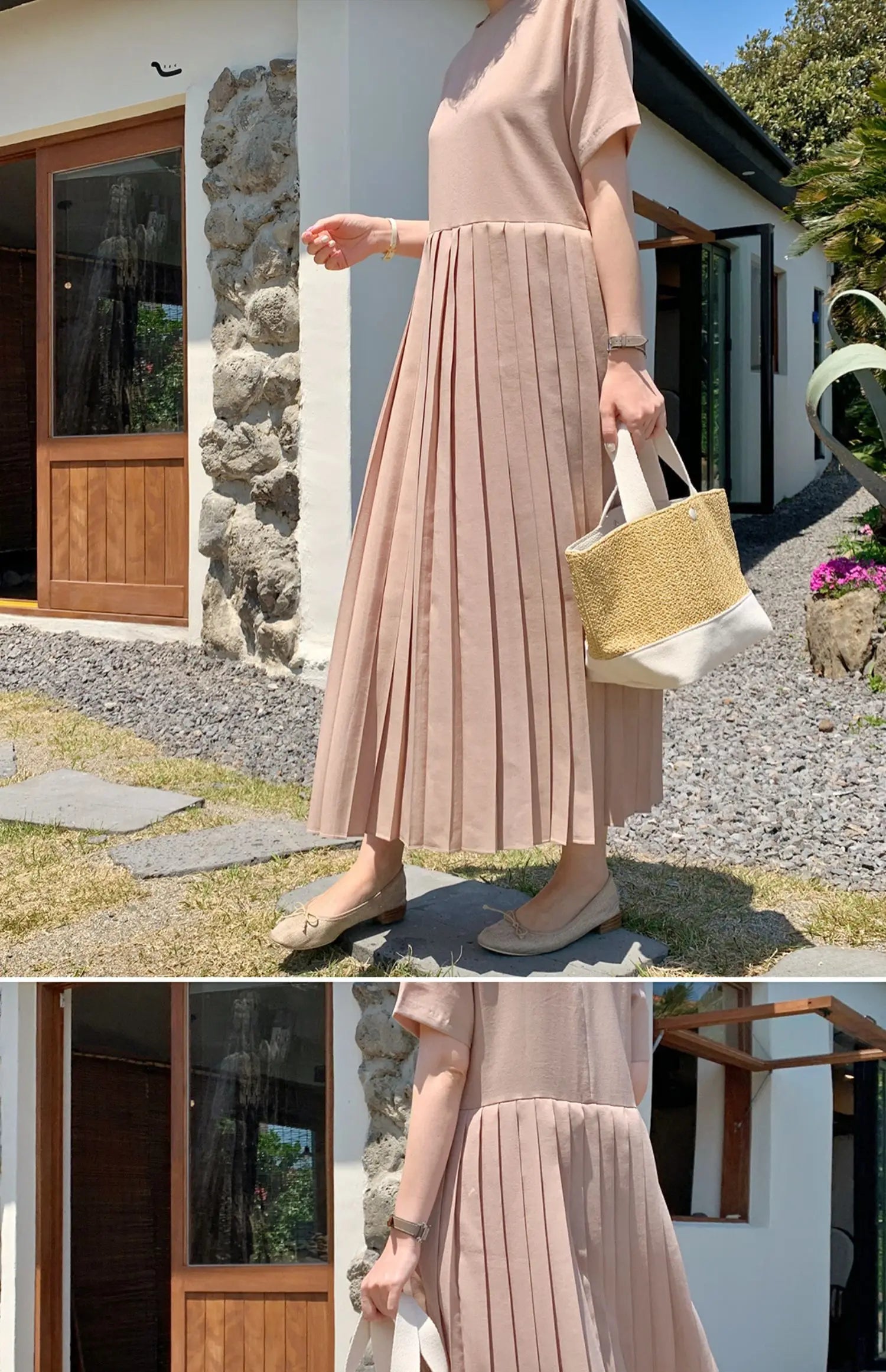 Summer 2024 Korean Sle Loose Slimming ort Sve Chiffon Pleated Long Dr Women's Casual Knee-Over Maxi Dr
