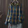 Large size blouses for women autumn hooded long sleeve single-breasted plaid shirts cotton checkered oversized shirt outwear