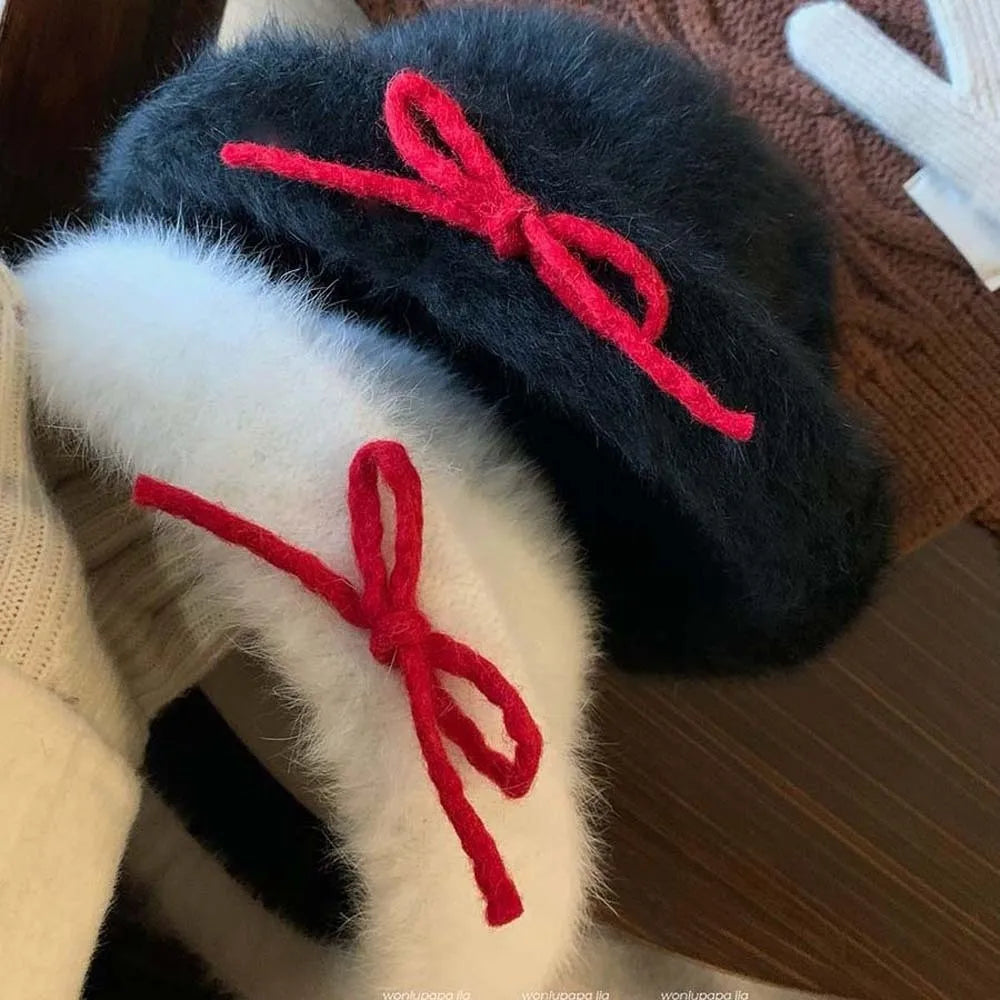 Top Hat Vintage Looking Black Bowler Hats Japanese Style Versatile Woolen Bucket Cap Plush Bow White Dome Hat Party