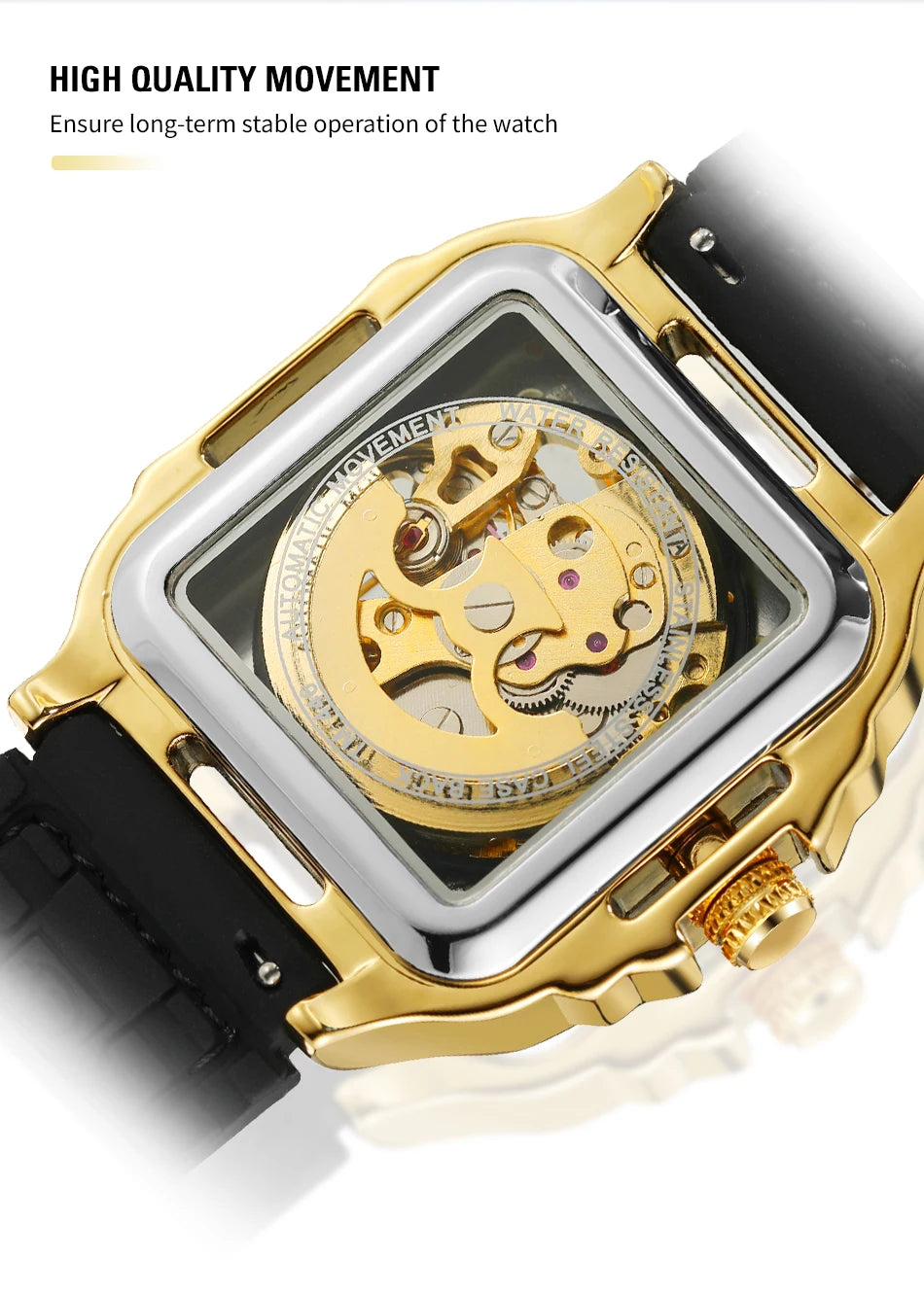 FORSINING Original Square Skeleton Mechanical Man Wristwatches Automatic Movement Field Sports Waterproof Silicone Replica Watch