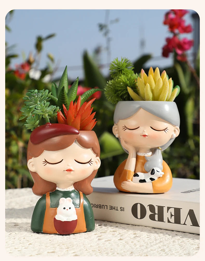 Cute Girl Flower Pot for Succulents, Decorative Planters Girls Portrait Garden Pots for Home Decor Desktop Ornament