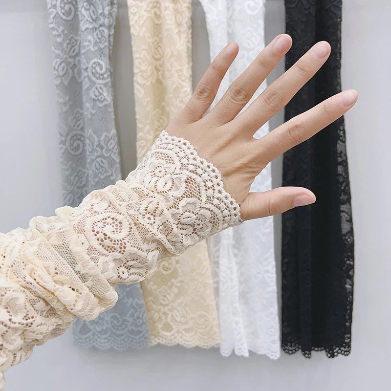 Long Lace Gloves Gothic Thin Hollow Fingerless Gloves Women Sun Protection Sleeves Oversleeve Mesh Arm Sleeve Sunscreen Mittens