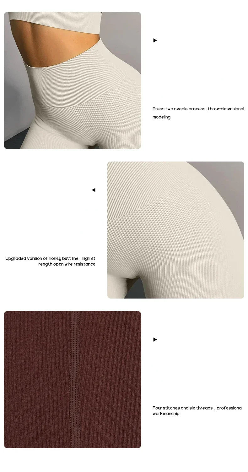 Women Thread Solid Leggings Seamless Knit Yoga Leggings Gym Workout Running Stretchy High Waist Hip Liftting Skinny Gym Tights