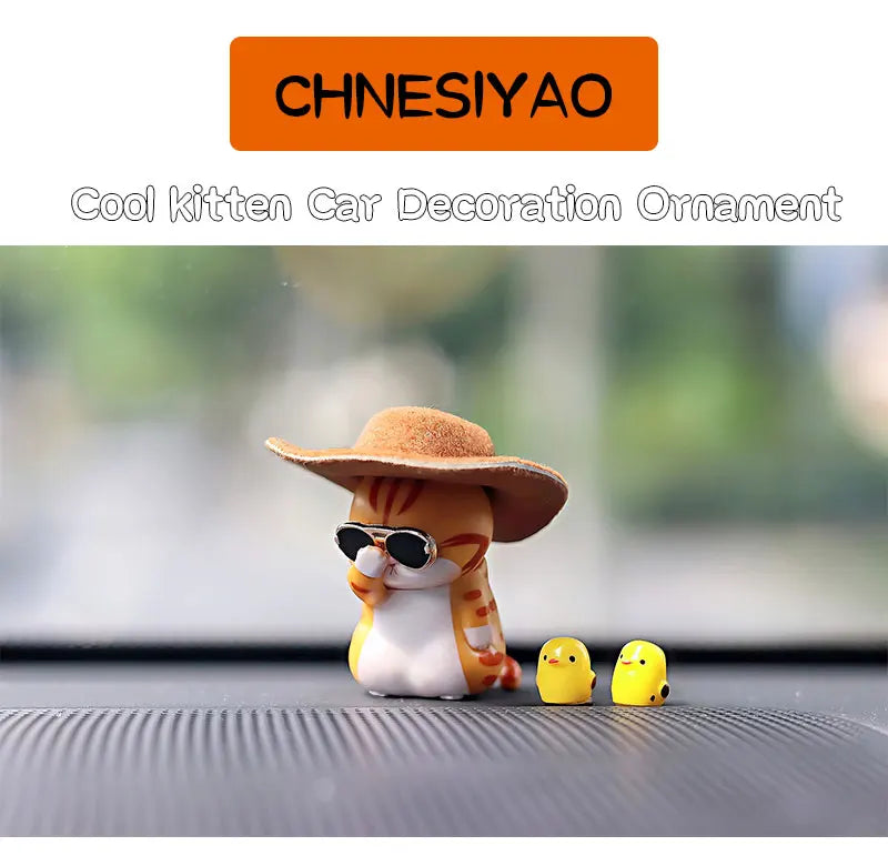 Cute Car Interior Decoration Accessories Cool Kitten Wearing Hat and Sunglasses Auto Dashboard DFecoration Ornaments For Car