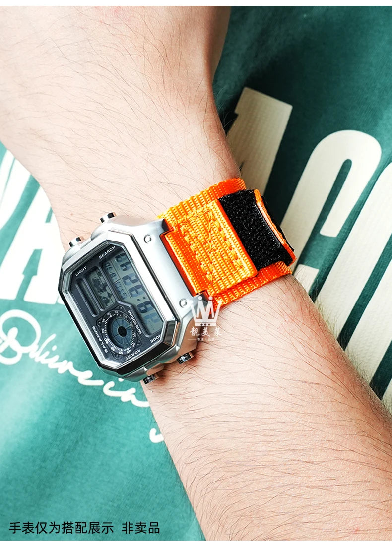 AE1200 Loop Design Nylon Canvas Strap For Casio Watches A158W/A168/W-216H/F-91/AE1300/1500/AE-1200 Outdoor Sports watchband 18mm