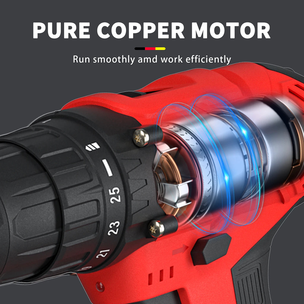 45Nm Cordless Drill with 2 X 1.5Ah Li-Ion Batteies and Charger, 140W, 25+1 Torque, 2 Speed, 2700RPM, 29 Accessories, Carry Case