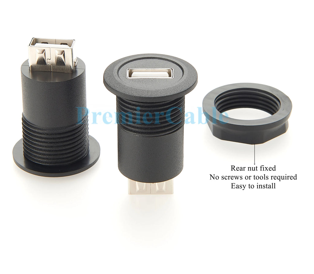 USB 2.0 A Female to Female Connector Round Flush Panel Mount 480Mbps USB Type A Bulkhead Feedthrough Adapter Socket Extender