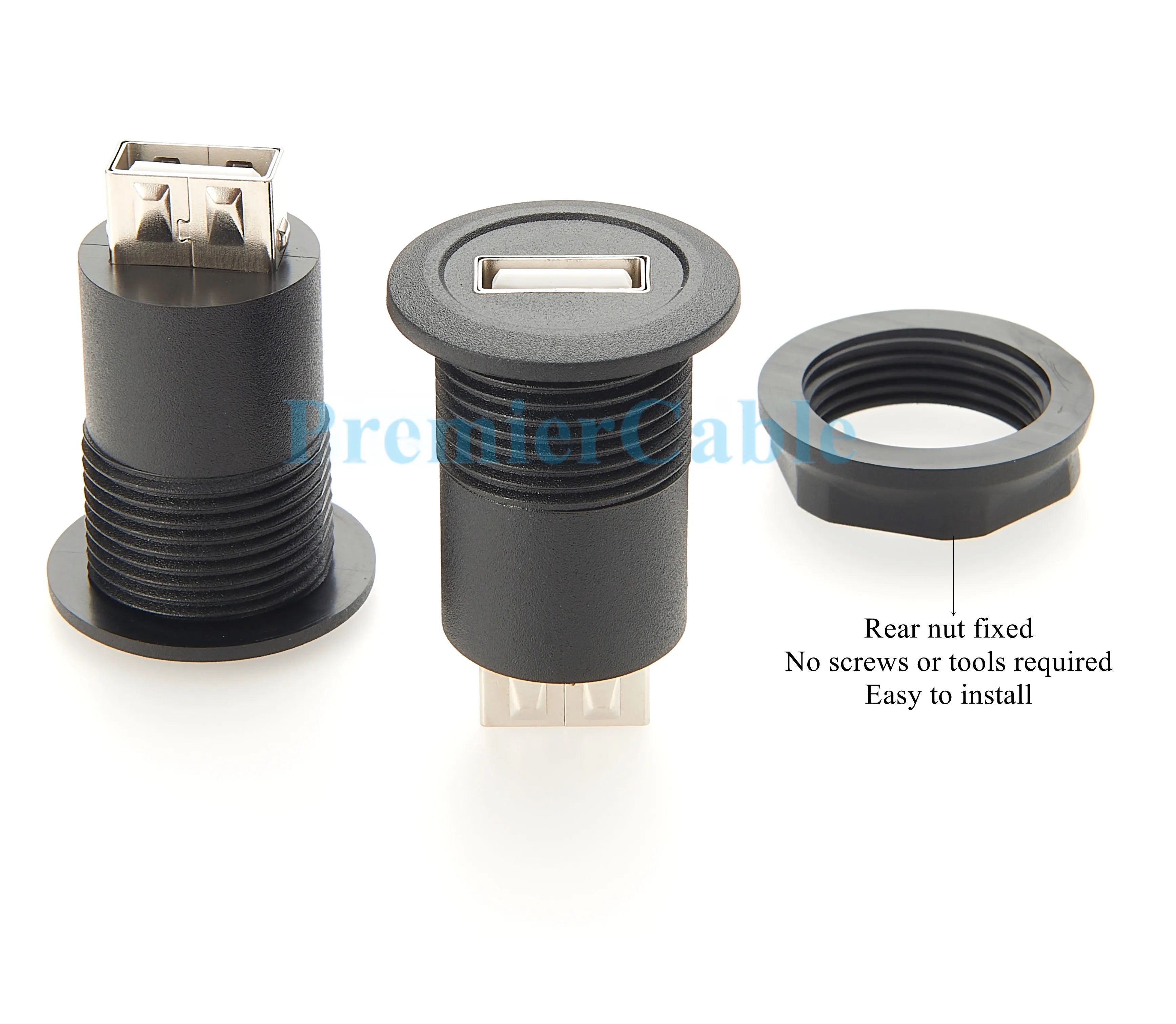 USB 2.0 A Female to Female Connector Round Flush Panel Mount 480Mbps USB Type A Bulkhead Feedthrough Adapter Socket Extender