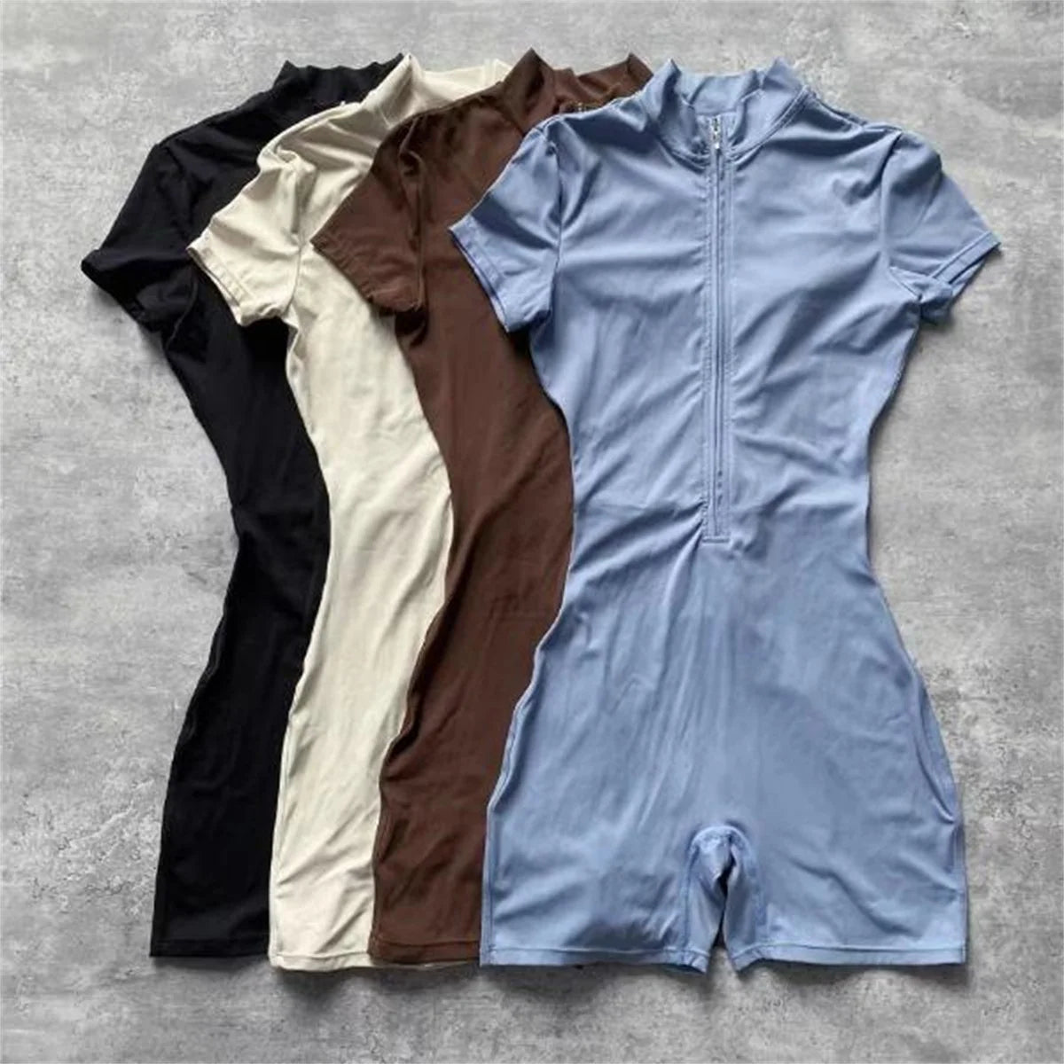 Summer Short Sleeve Zipper Jumpsuit Sports Wear Gym Fitness Sports Bodysuits Women Running Fashion Workout Clothes Yoga Clothing