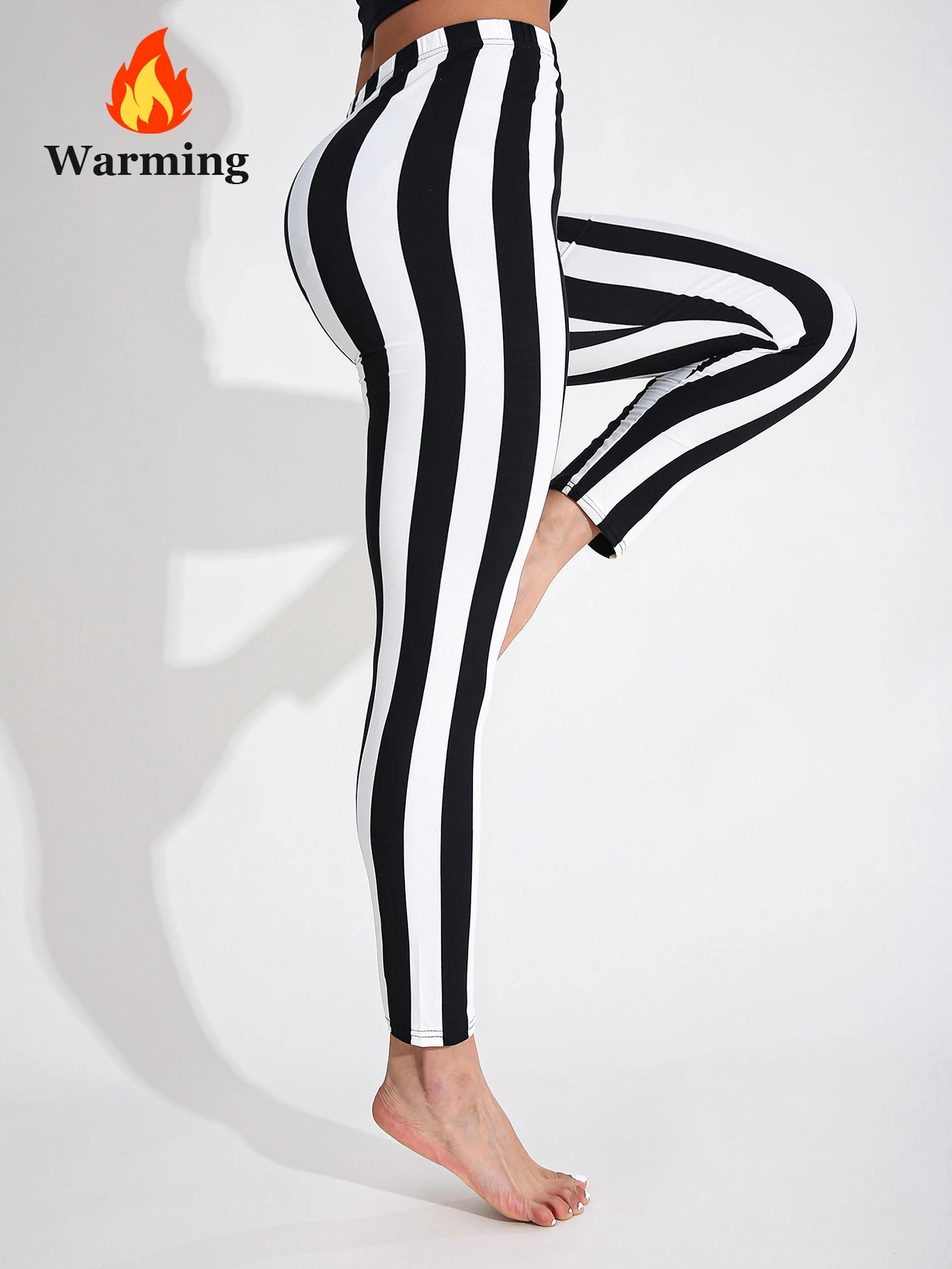 Autumn Winter 1PACK Women's Black White Thick Strip Velvet Thickened Sexy Tight Legging Casual Sports Elegant Fitness Yoga Pants
