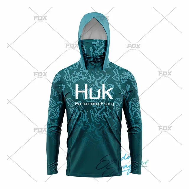 HUK Fishing New Fishing Shirts Upf 50 Long Sleeve Hooded Face Cover Camisa Pesca Tops UV Protection Fishing Face Mask Clothes