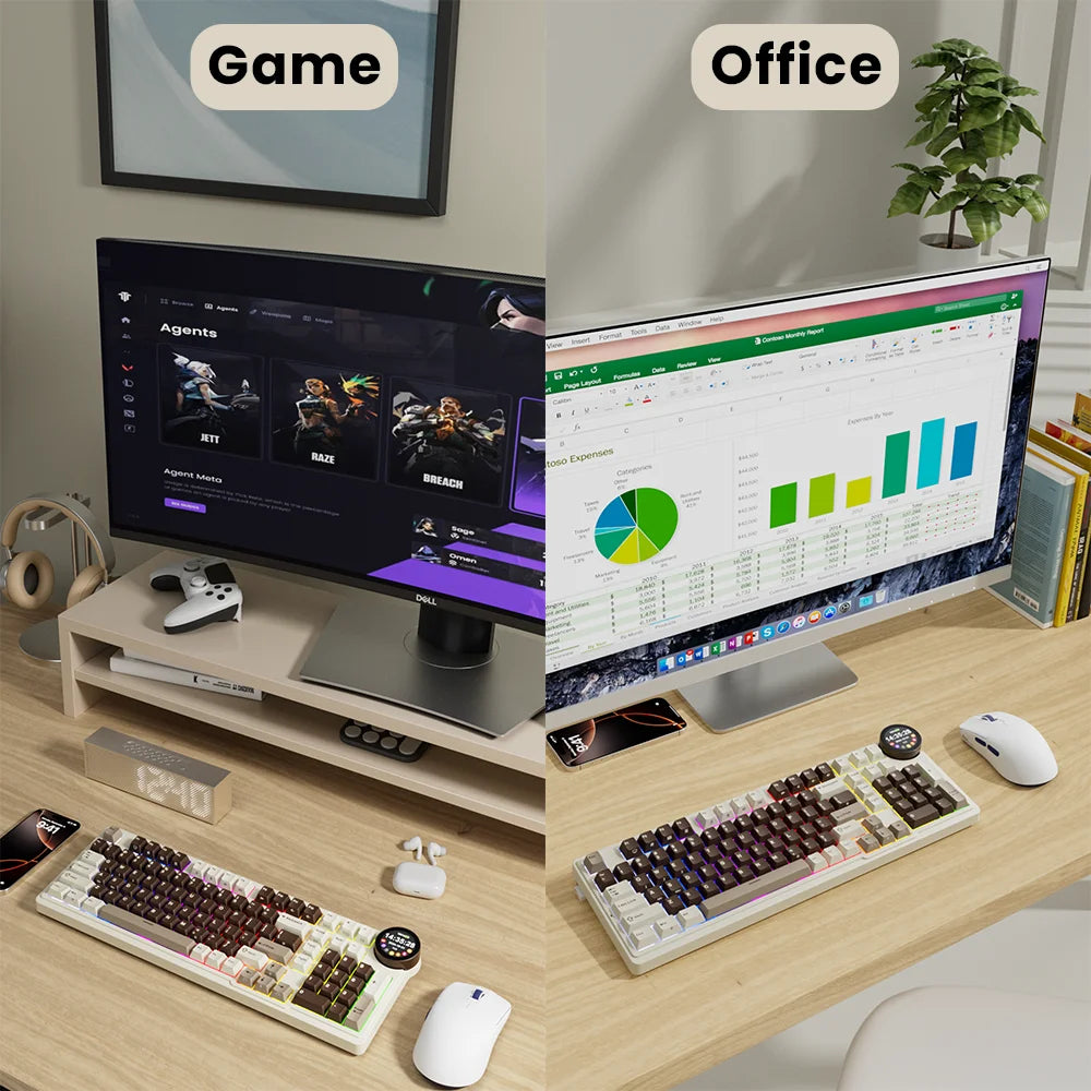 ROYAL KLUDGE RK N99 Wireless Mechanical Keyboard 98 Keys PBT Keycaps Gasket RGB Tri-mode Bluetooth Gamer Keyboard Display Screen