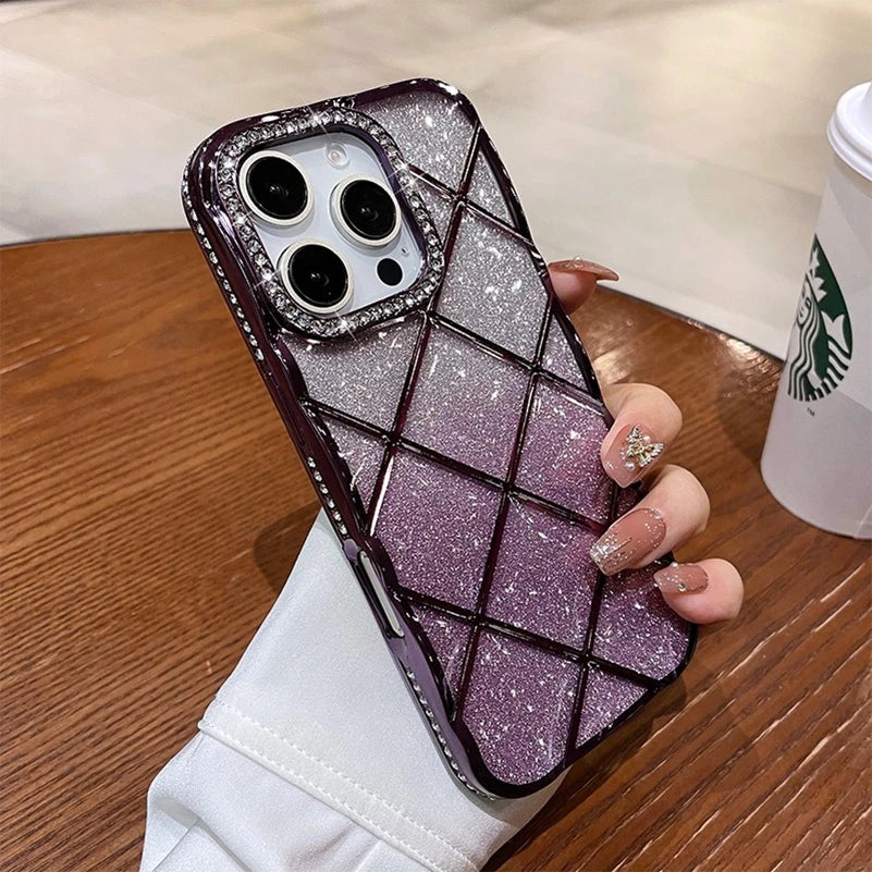 Luxury Diamond Case for iPhone 16Pro 15Pro Max Rhombus Transparent Plating Soft Silicone Cover for iPhone 15 16 13 12 14 Pro Max