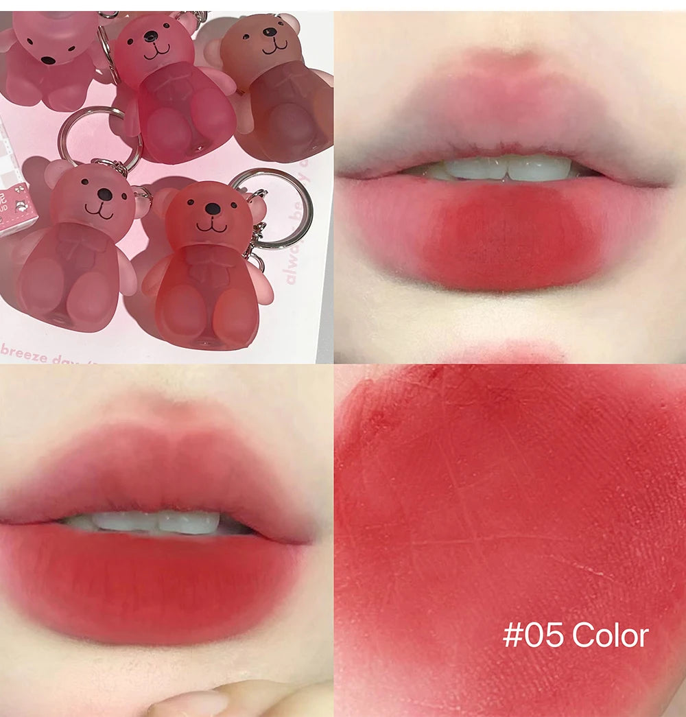 ART VALUE Cute Bear Liquid Lipstick Keychain Matte Nude Sexy Red Lipgloss Lasting Non-stick Cup Lipstick Makeup Lip Stain Tint