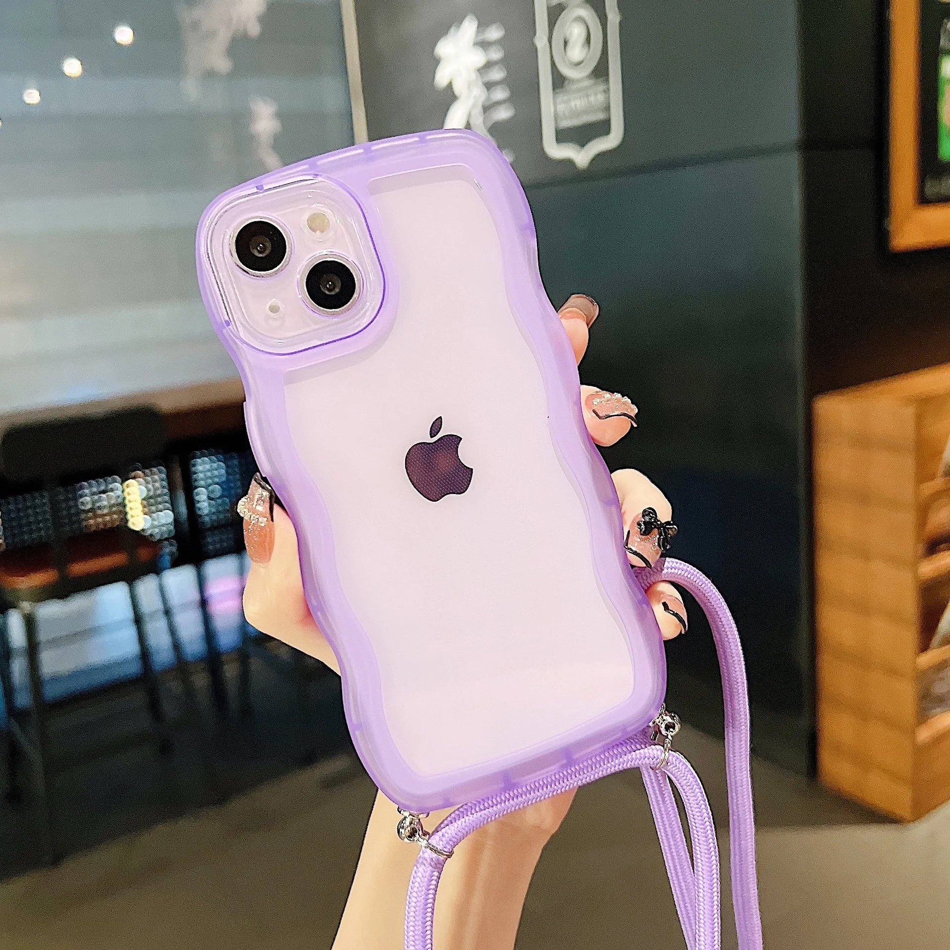 Crossbody Necklace Strap Lanyard Cord Phone Case For iPhone 17 16 15 14 13 12 11 Pro Max XR XS 7Plus Soft Cute Curly Wave Cover