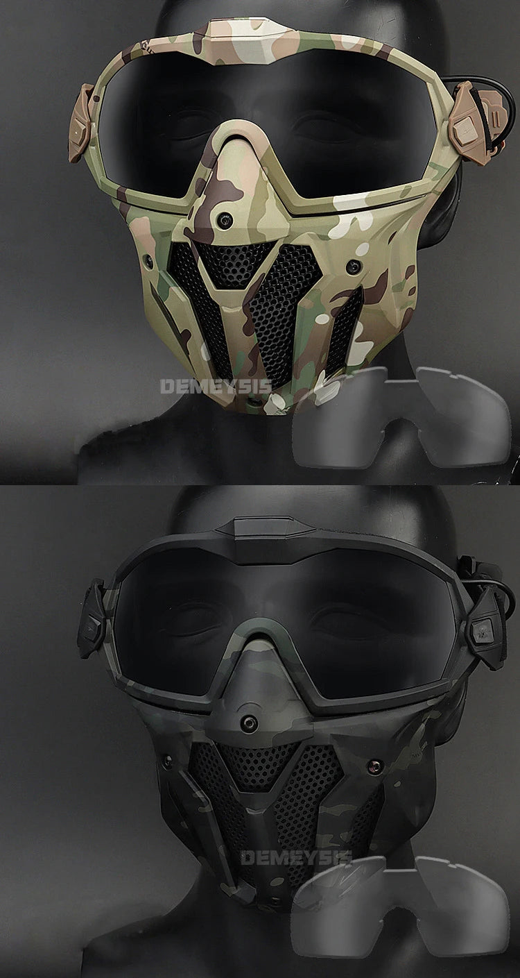 Airsoft Mask Detachable Goggles with Anti-fog Fan Tactical Paintball Protective Full Face Mask Shooting CS Goggles Masks