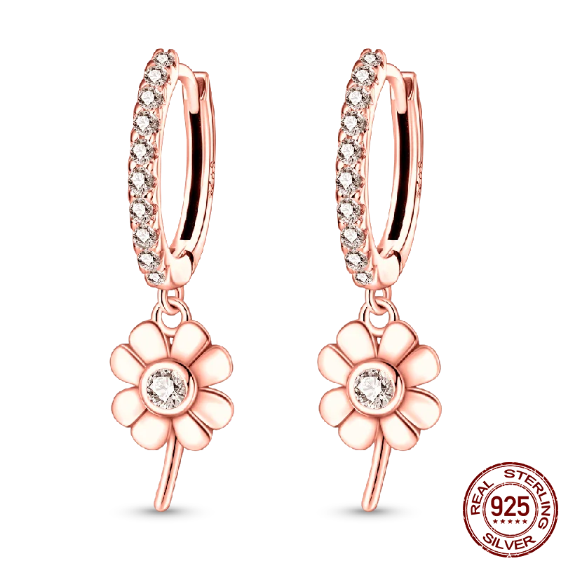 Hot Sale 925 Sterling Silver Spring Zircon Sunflower Stud Earrings For Women 2023 Trending Fashion Jewelry mother's day gift
