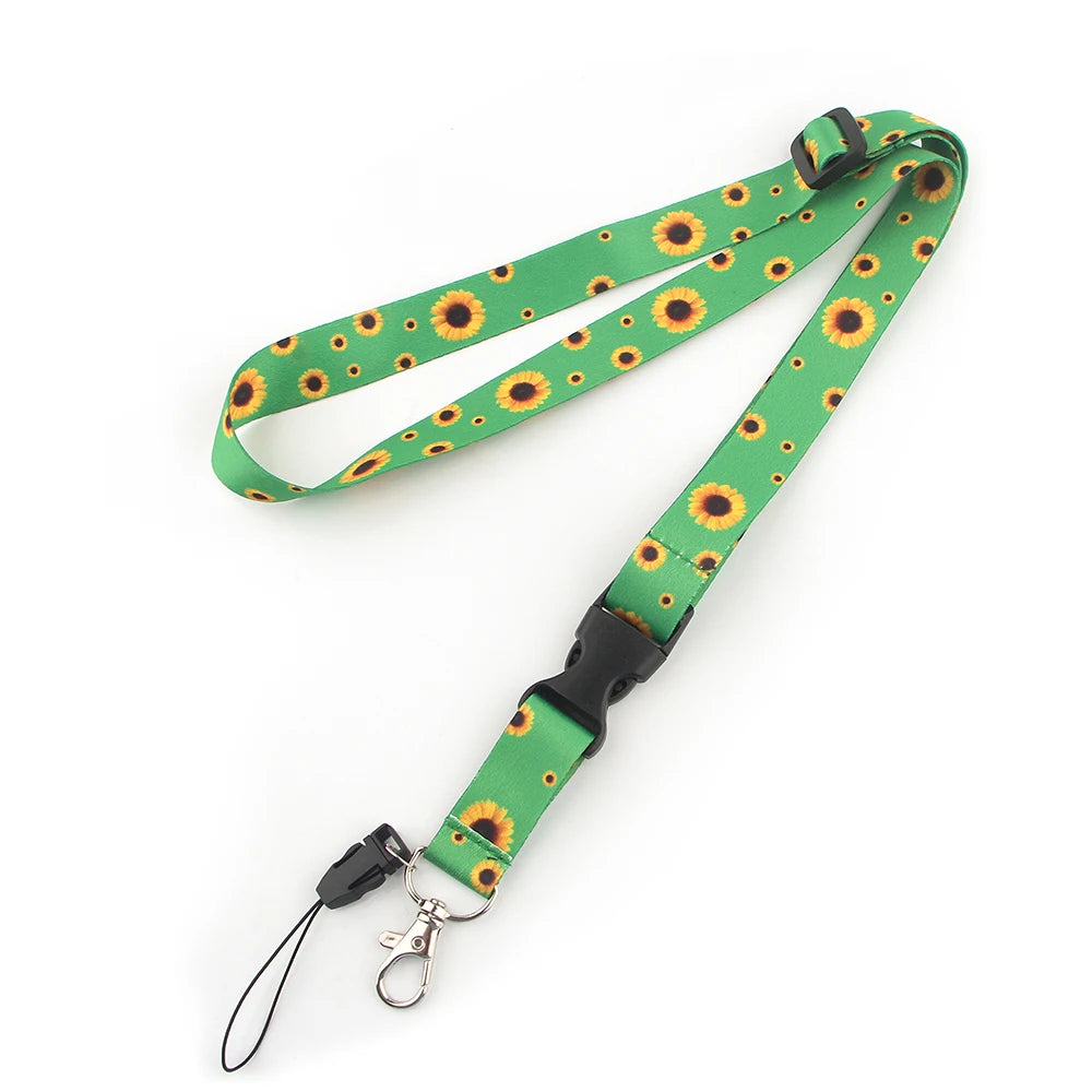 Summer Hot Style Sunflower Lanyard Adjustable Buckle Phone USB Badge Holder Hang Rope Necklace For Friends Gifts