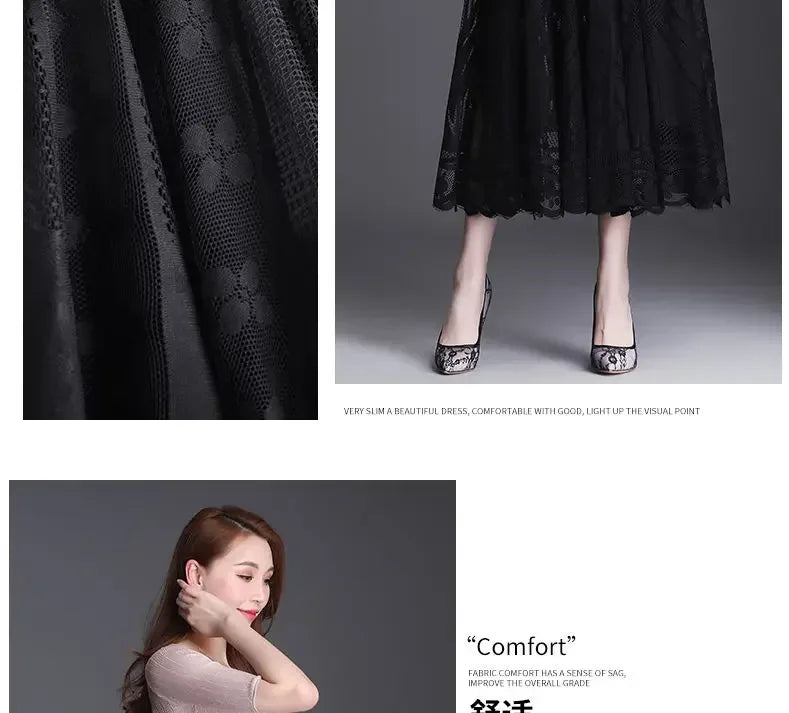 Lace Skirt for Women New Style Popular Versatile A-line Midi Skirt for Large Mesh Hollow Fairy Pleated Skirt