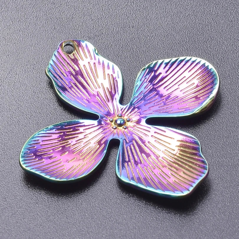 Rainbow Plant DIY Pendant Charm Maple Leaves Foliage Tulip Stainless Steel Charms For Jewelry Making Supplies Handmade Materials