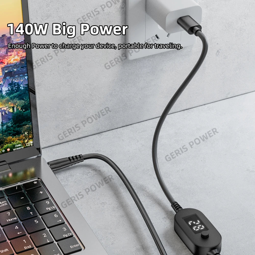 USB-C to DC Boost Converter Cable Type C to 5V 9V 12V 15V 20V 28V Adjustable Voltage Adapter Cord for Laptop Wireless Router TV