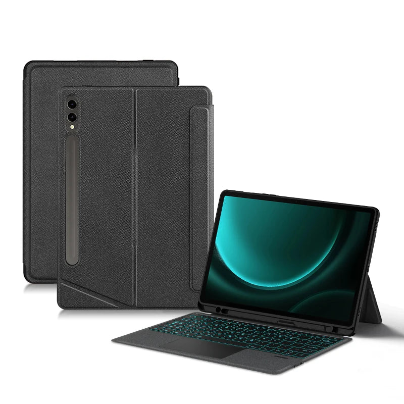 HUWEI Magic Keyboard For Samsung Galaxy Tab S9 S8 S7 Plus FE 12.4" Case Smart Backlit TouchPad Spanish Portuguese Keyboard Cover