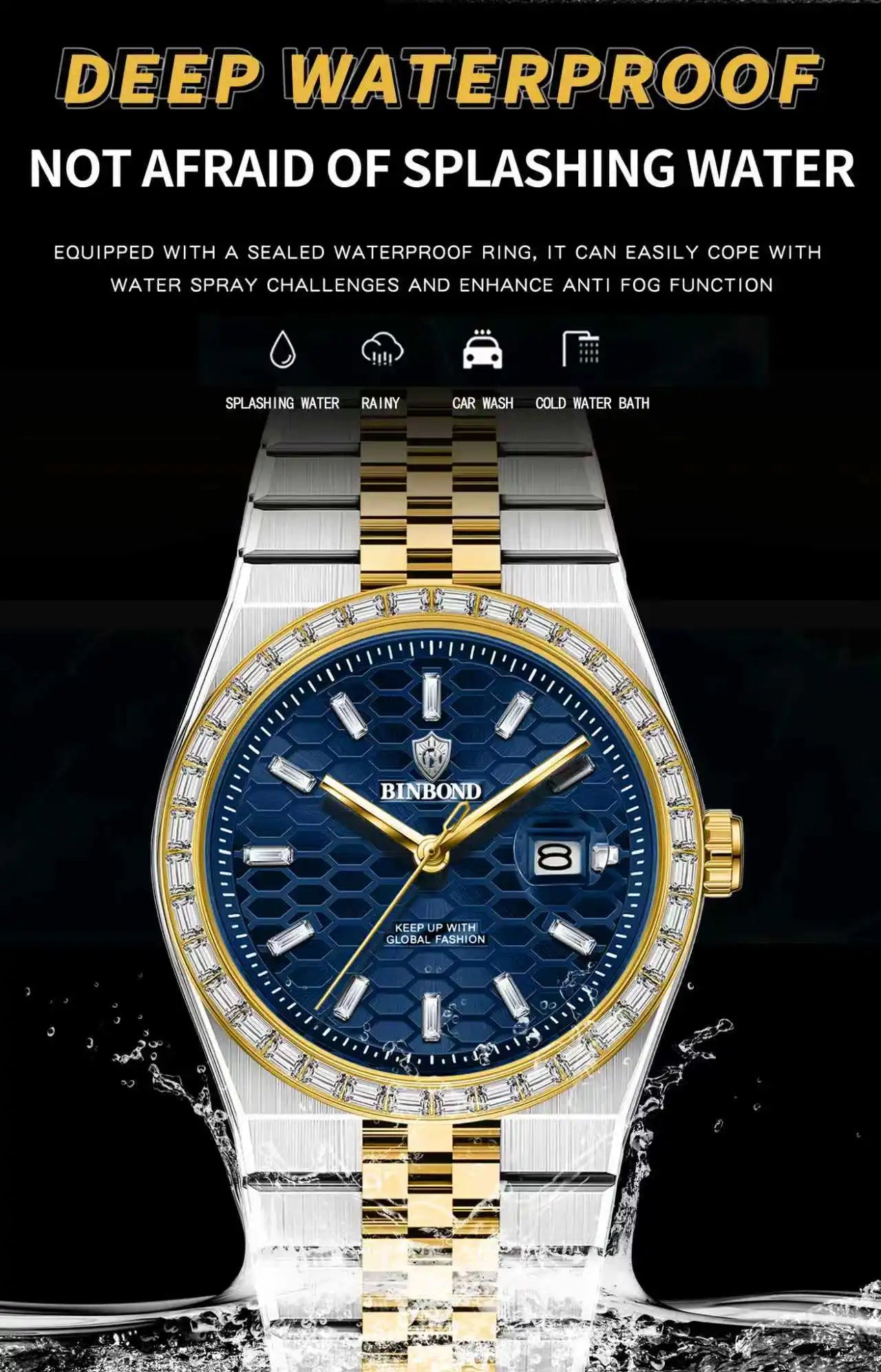 BINBOND New Men's Quartz Watch Classic Style Waterproof Luminous Date Display Stainless Steel Wristwatch For Male Relojes Hombre