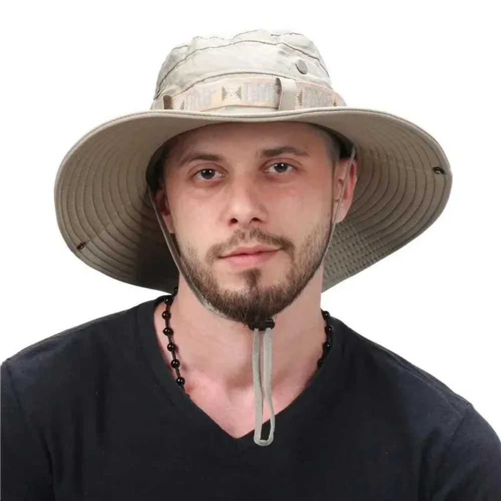 1pc bucket hat Summer Men UV Protection Hiking Beach Sunscreen Cap Bucket Hats Summer Hunting Hat Mesh Fisherman Safari Hat ﻿