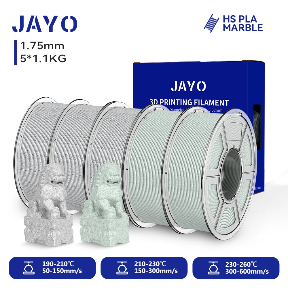 JAYO 5Rolls 3D High Speed Marble PLA/HS Matte PETG/HS PLA Filament 600mm/s High Speed 3D Printer Non-toxic Filament 1.1KG/roll