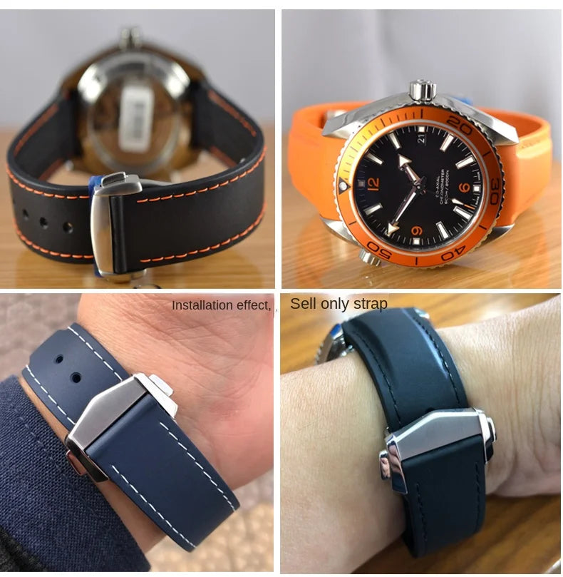 20mm 21mm 22mm Curved End Silicone Rubber Strap for Omega Seamaster 300/600 Planet Ocean 600 Folding Buckle Watchband Bracelet
